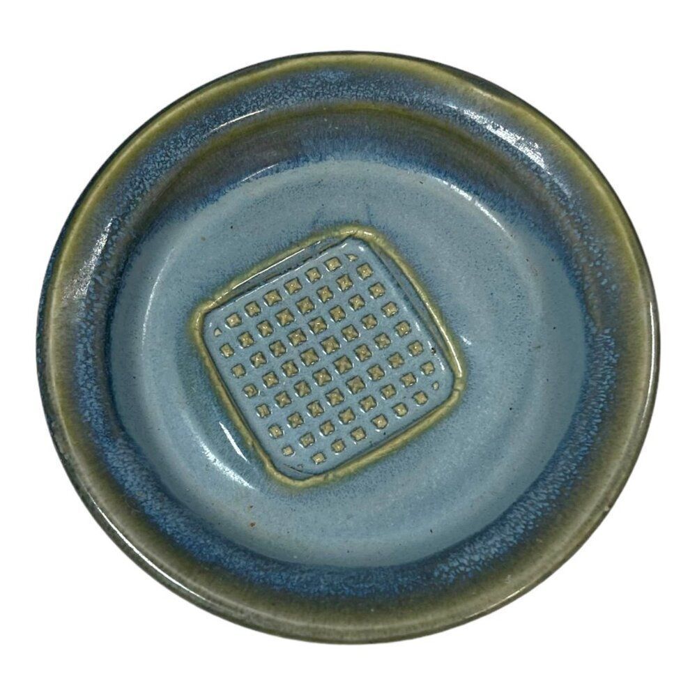 Handmade Pottery The Original Garlic Rub Plate 2008 Maine Studio Blue Glaze